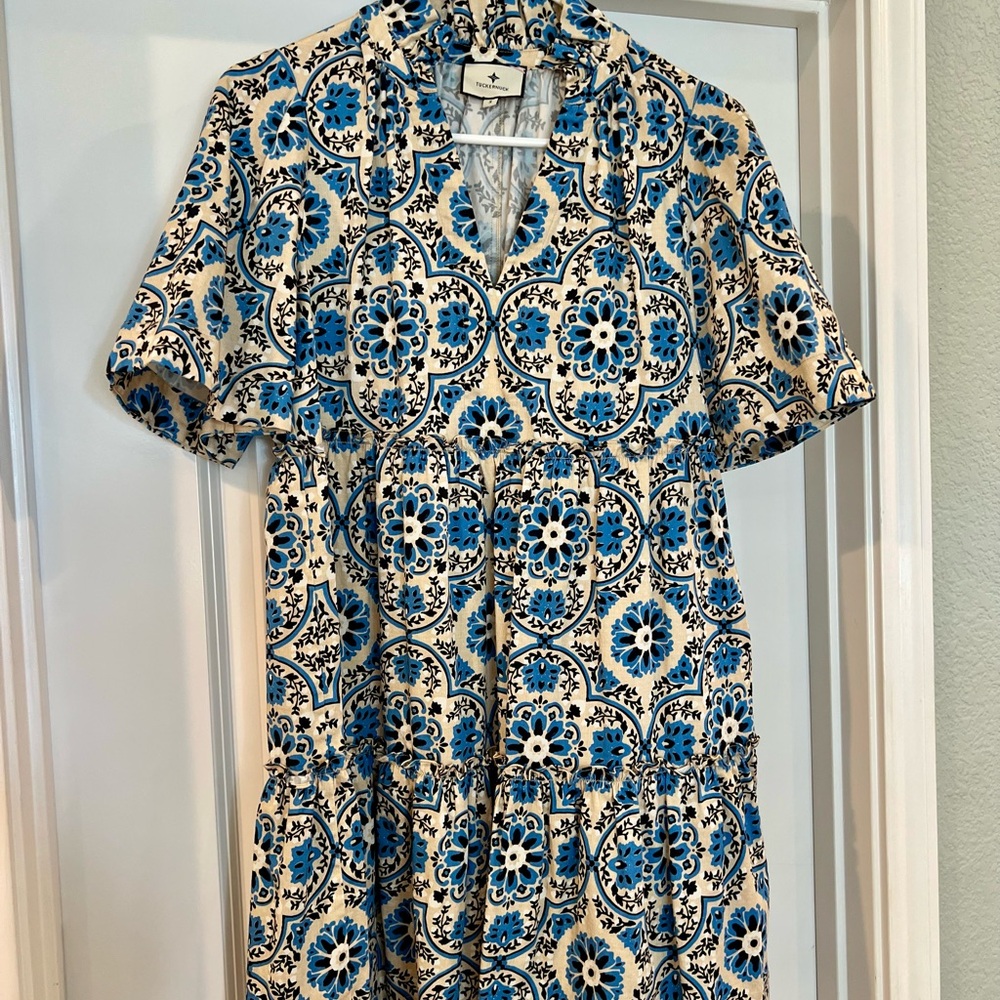 Tuckernuck Crawford Blue and White Patterned Mini Dress
